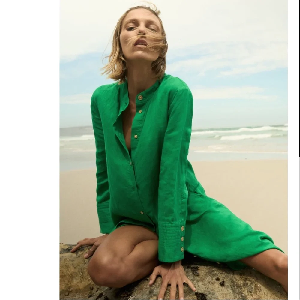 Zara linen tunic dress emerald green XL